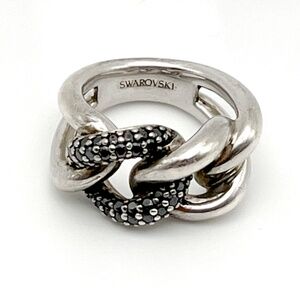 Swarovski Manhattan Ring - Sterling Silver and Black Crystals Chain Link, Size 8